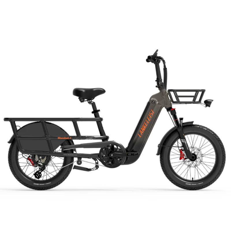 LANKELEISI Wombat-1 1000W long-range cargo electric bike with sturdy frame, large tires, and handlebar controls for versatile riding.