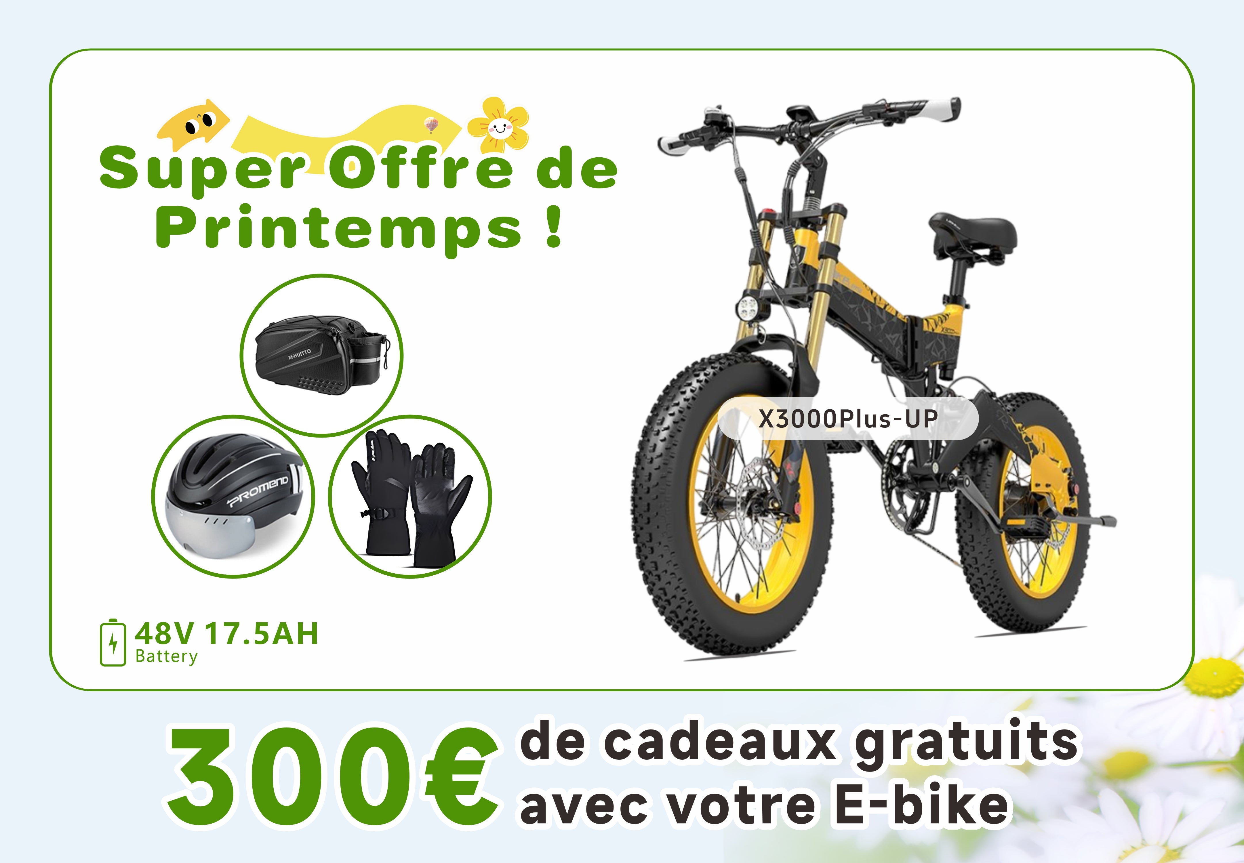 LANKELEISI X3000Plus-UP Fat Tire Snow Vélo électrique