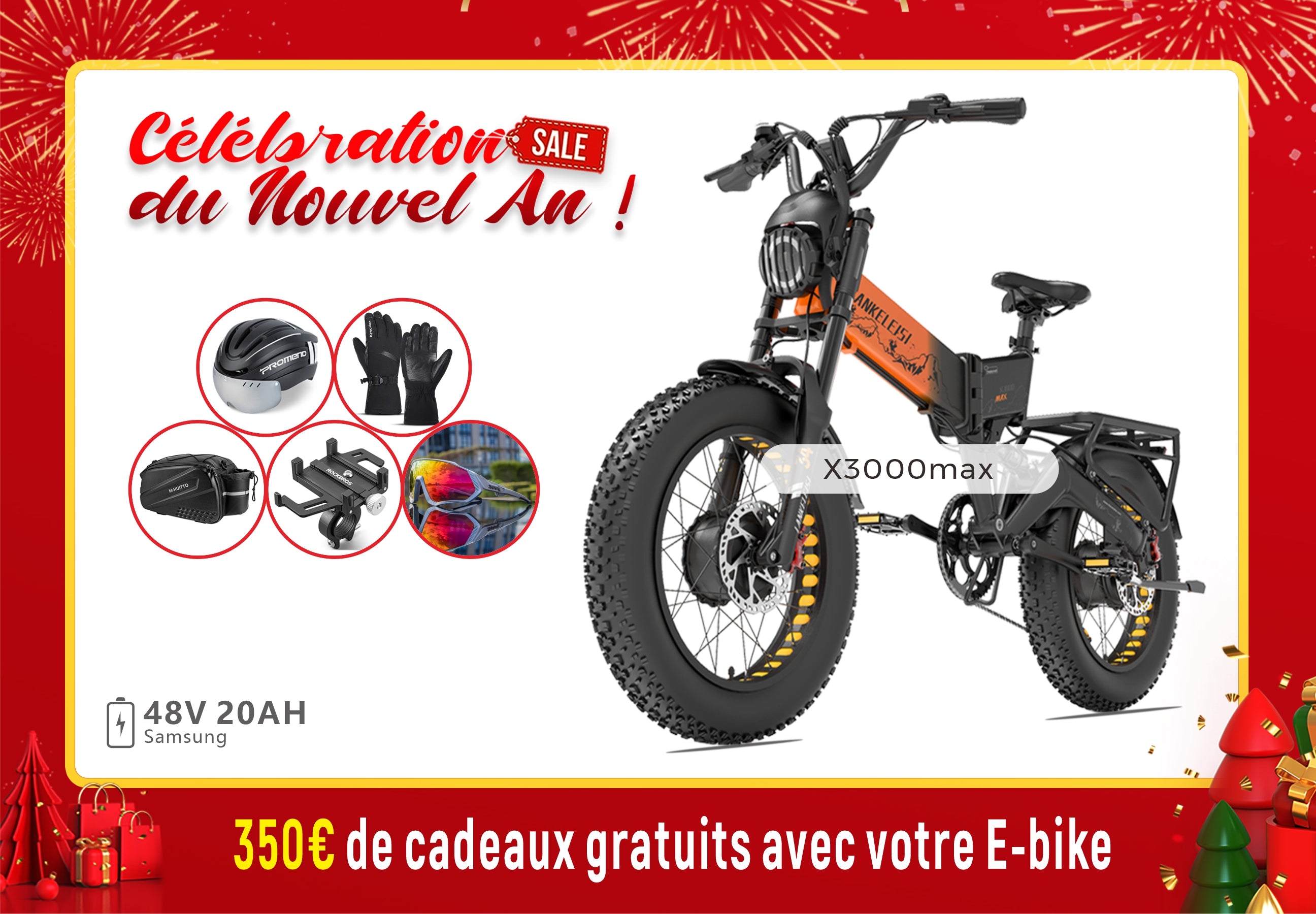 【Prévente】LANKELEISI X3000 MAX 2000W Vélo électrique à double moteur