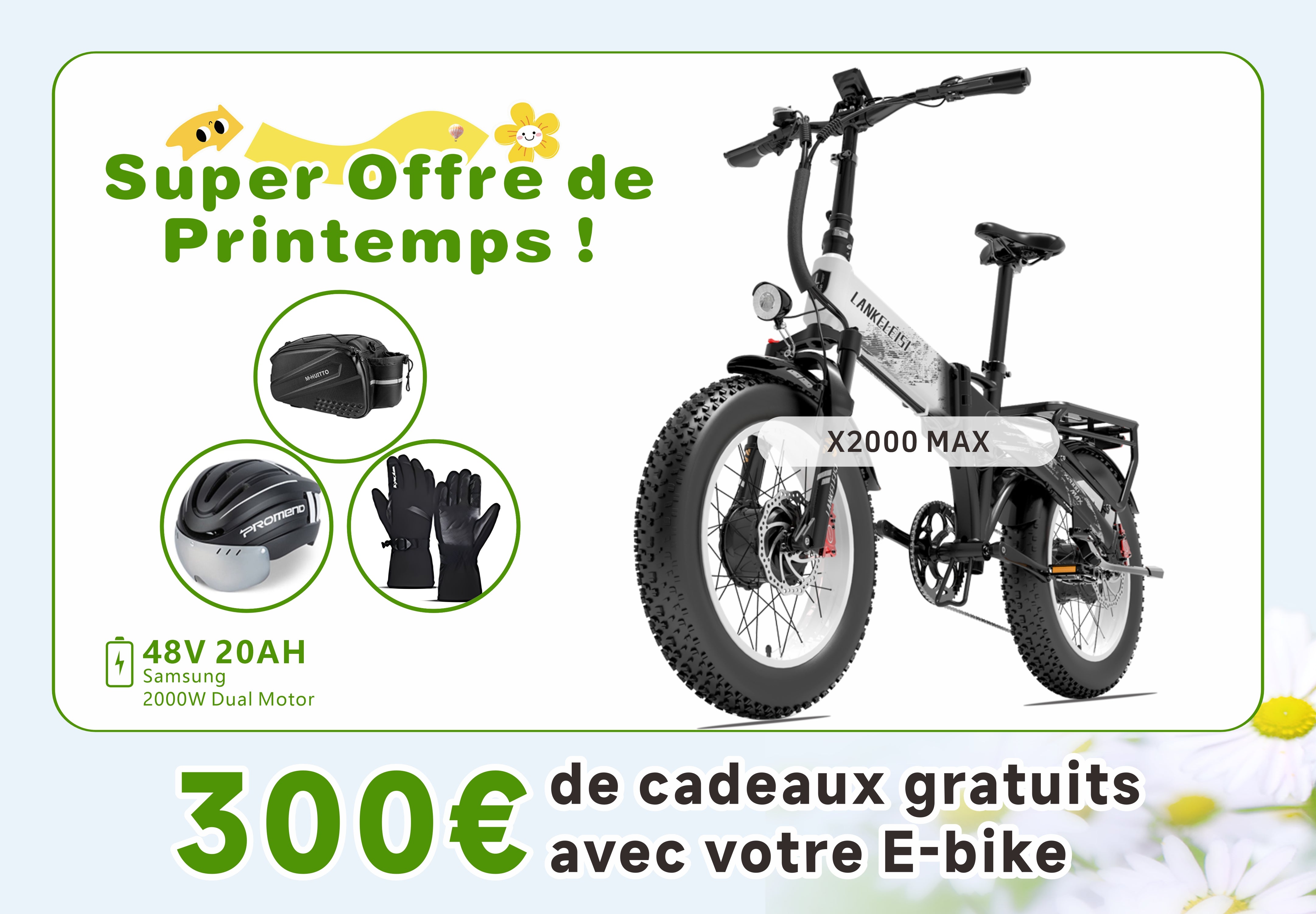 LANKELEISI X2000 MAX Vélo électrique à double moteur 2000W