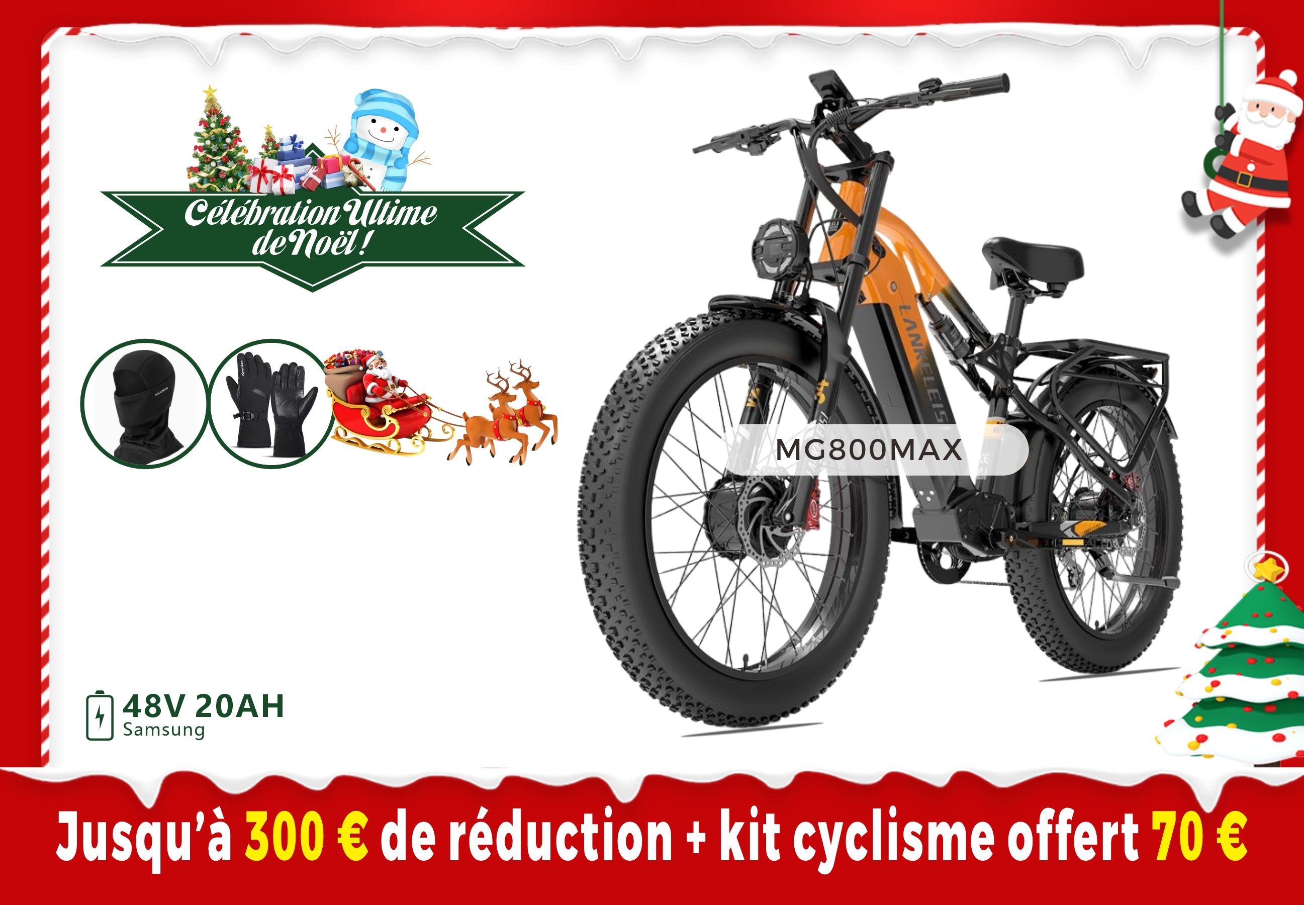 Lankeleisi MG800Max 2000W Vélo électrique tout terrain à double moteur de avec pneus fat de 26 pouces