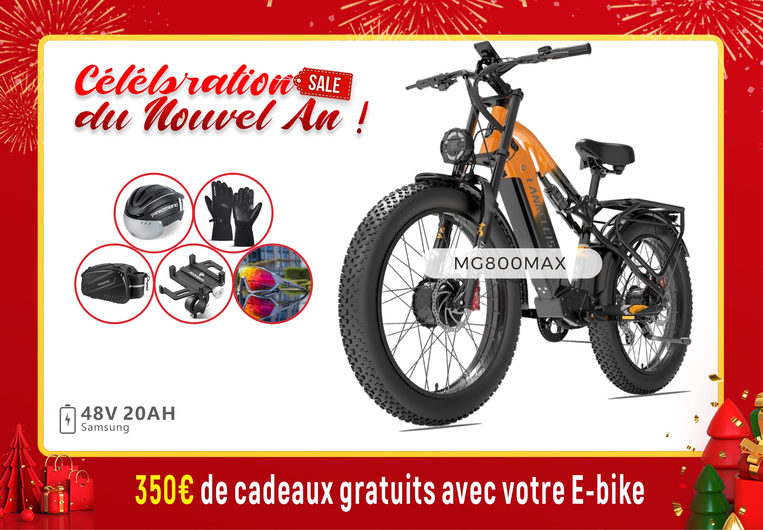 Lankeleisi MG800Max 2000W Vélo électrique tout terrain à double moteur de avec pneus fat de 26 pouces
