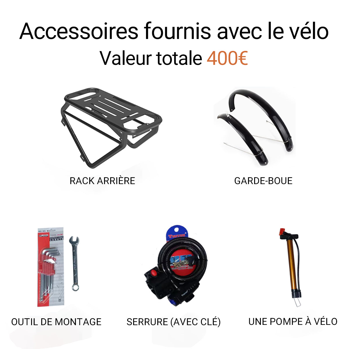 Accessoires inclus avec le vélo électrique MX600PRO