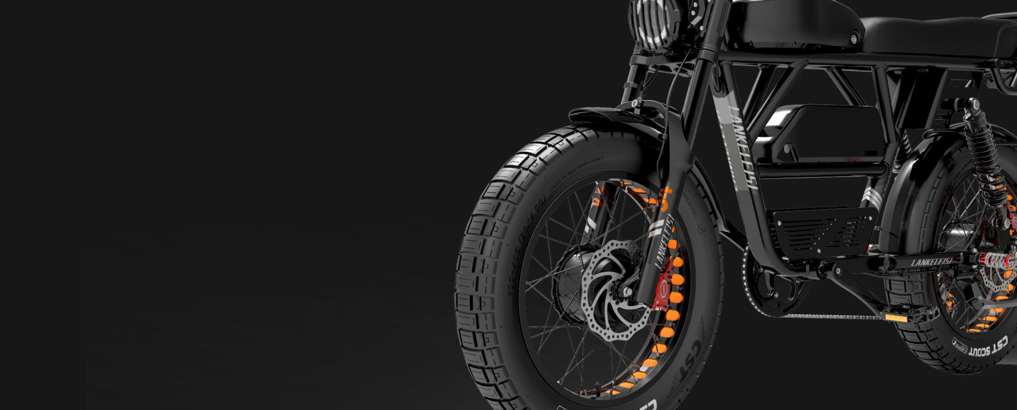 Equipé d'une suspension à fourche avant et d'une suspension arrière