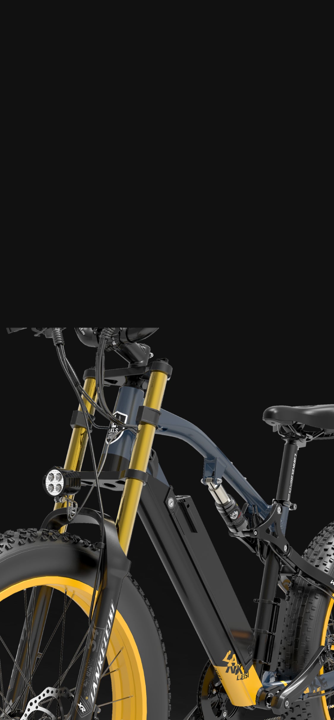 Equipé d'une suspension à fourche avant et d'une suspension arrière