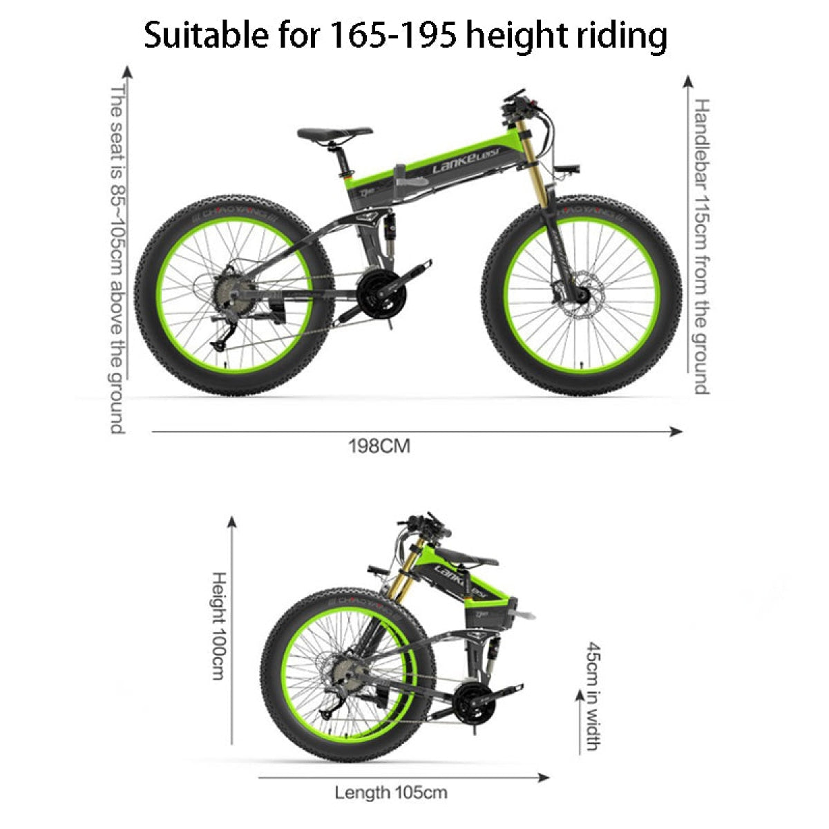 Dimensions du vélo électrique XT750 PLUS