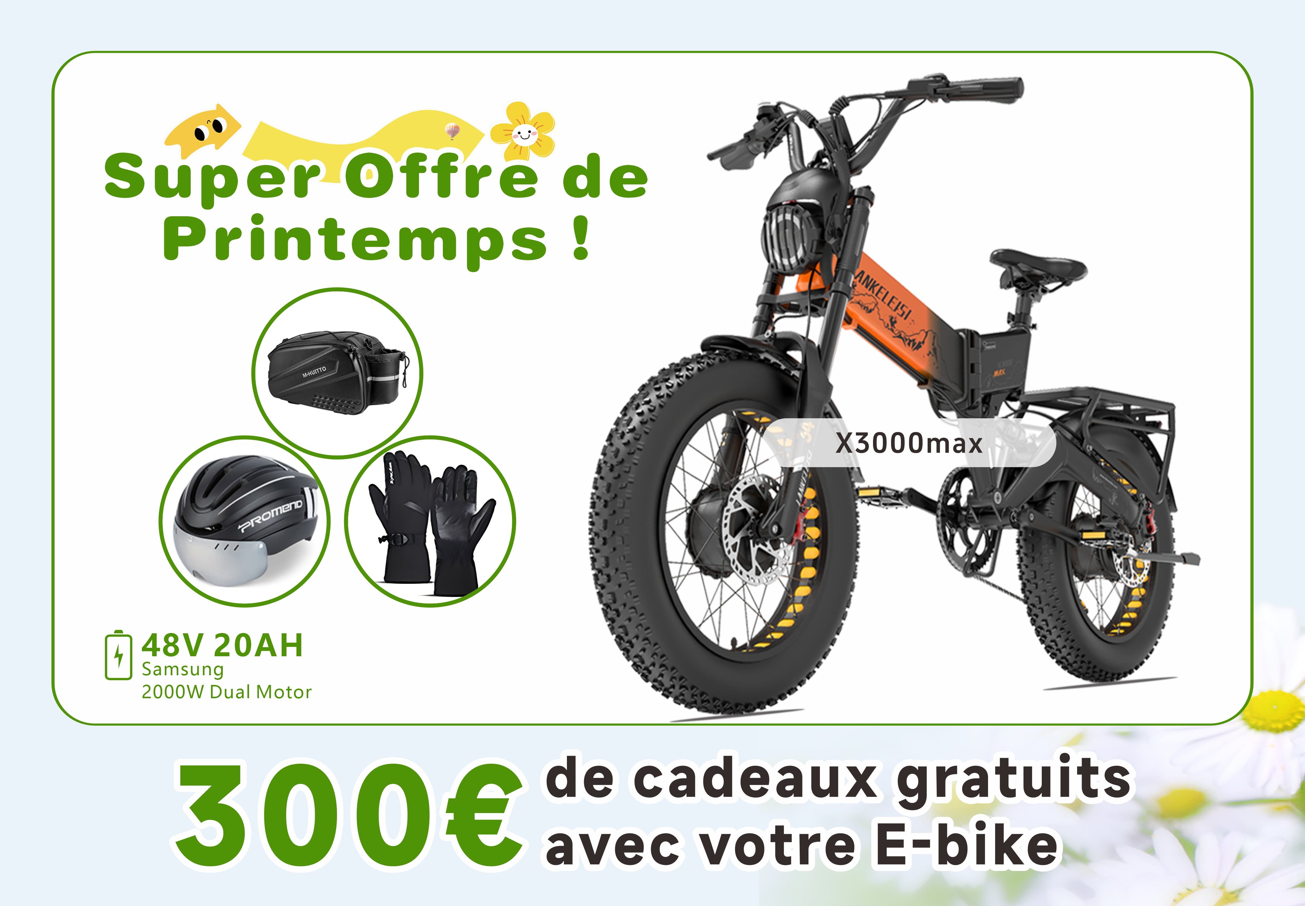 LANKELEISI X3000 MAX 2000W Vélo électrique à double moteur