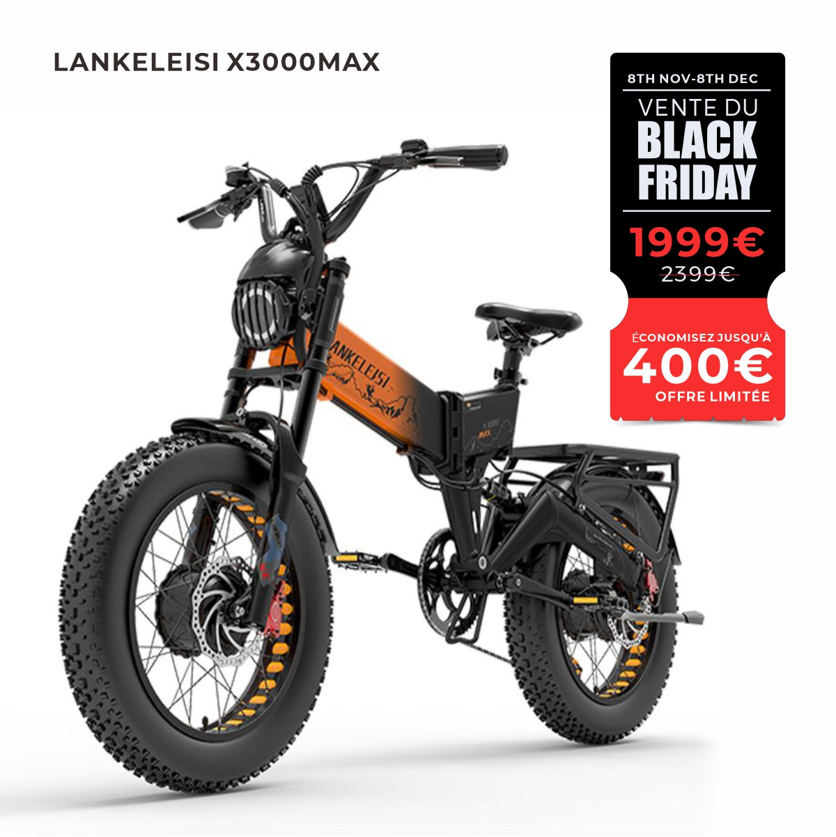 LANKELEISI X3000 MAX 2000W Vélo électrique à double moteur