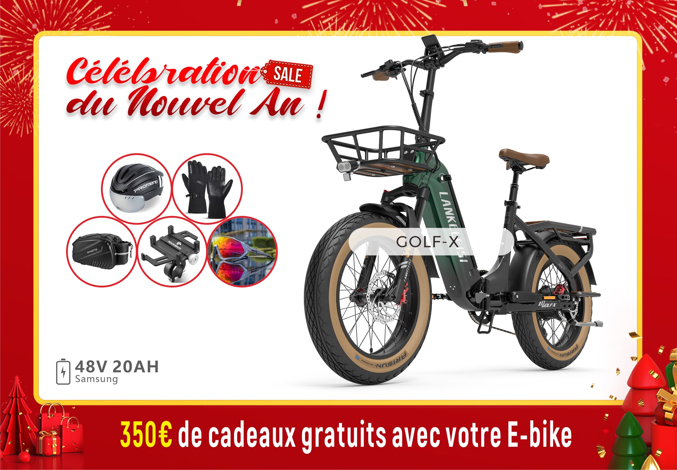 【Prévente】LANKELEISI GOLF-X 960Wh Urbain Pliable à Cadre Bas Vélo Électrique