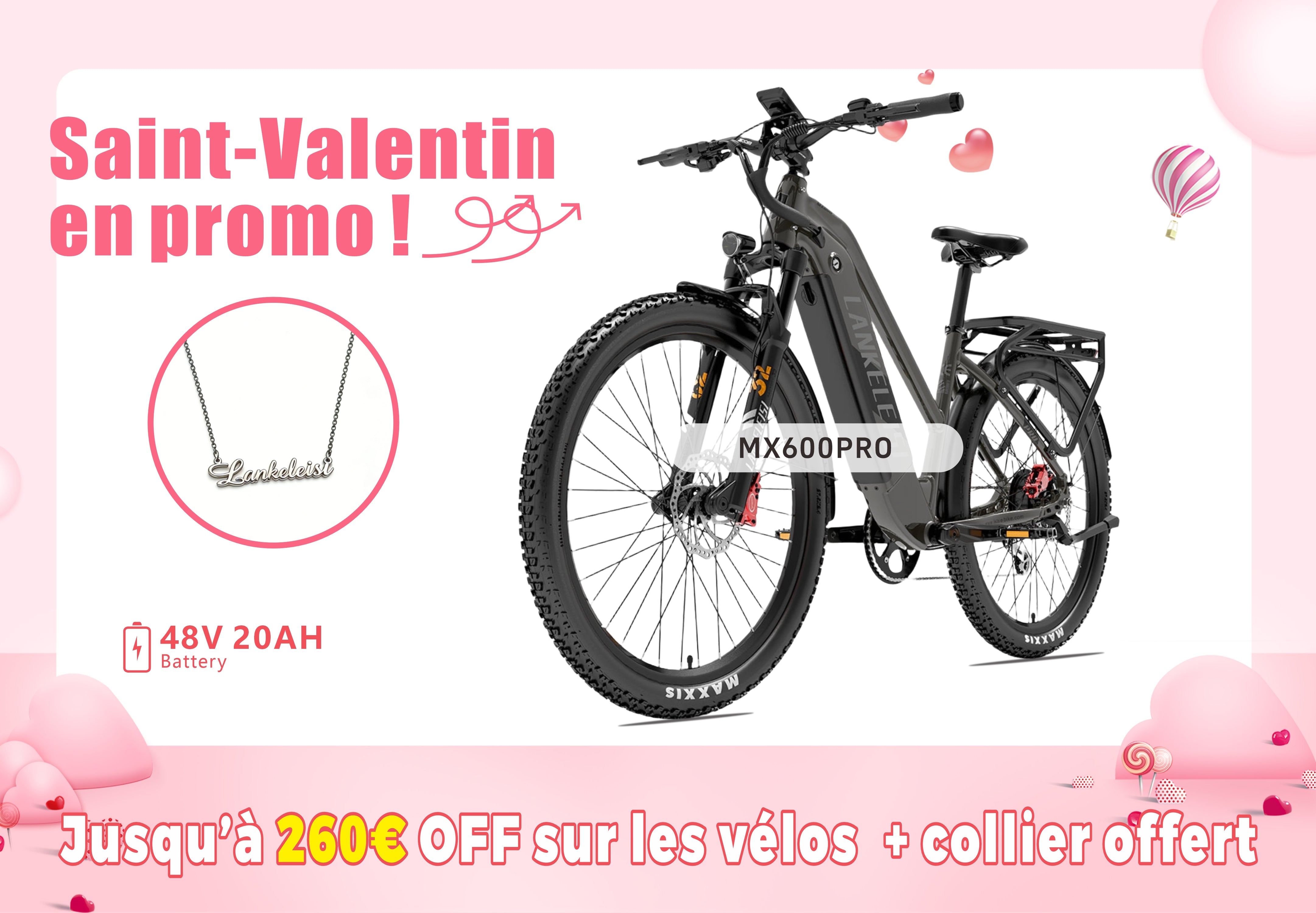 Lankeleisi MX600PRO 500W 27.5" Vélo de randonnée électrique 20Ah Vélo électrique de ville