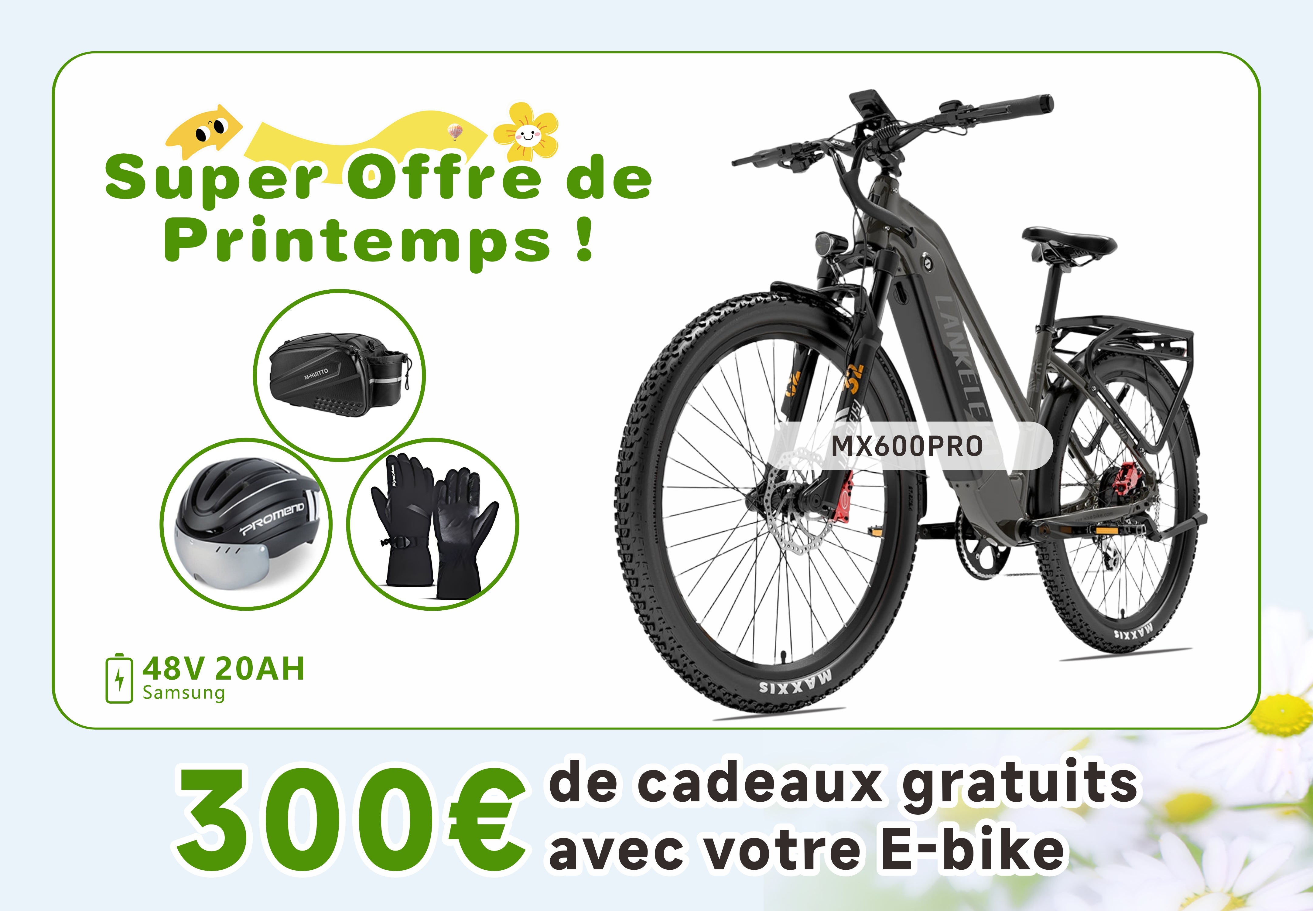 Lankeleisi MX600PRO 500W 27.5" Vélo de randonnée électrique 20Ah Vélo électrique de ville