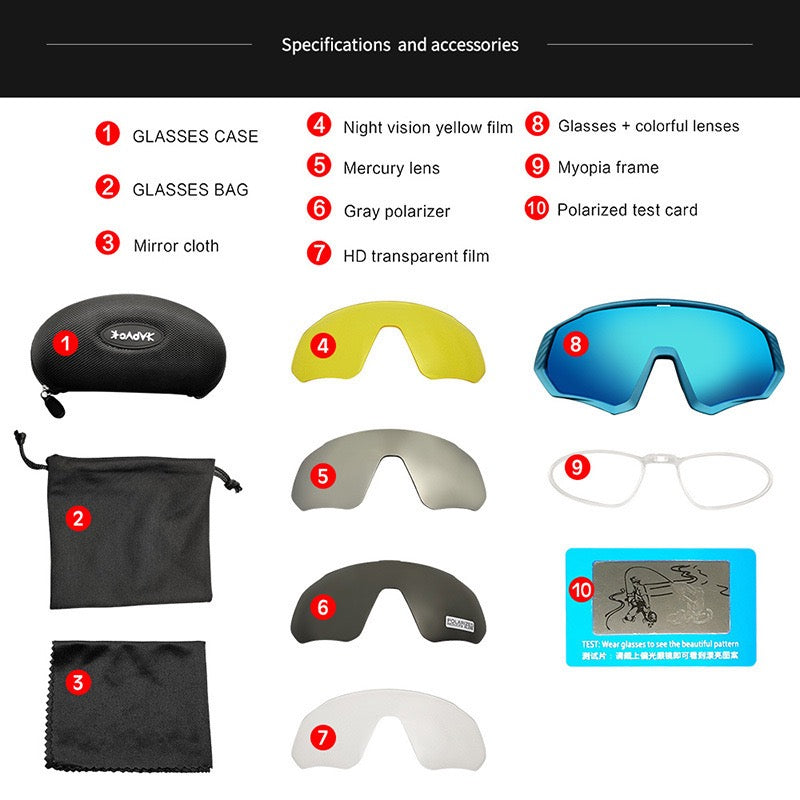 Spécifications et accessoires des lunettes de cyclisme