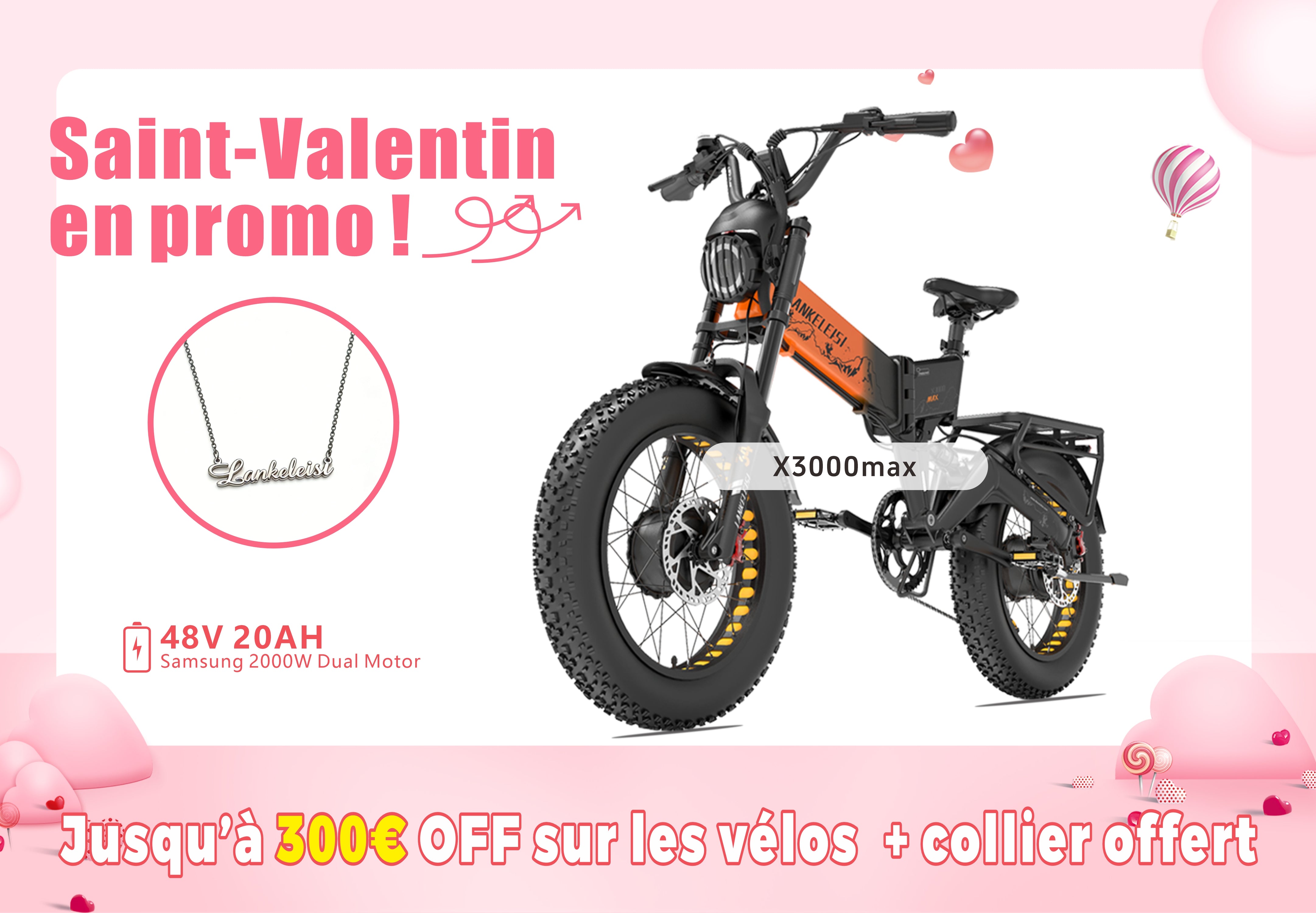 LANKELEISI X3000 MAX 2000W Vélo électrique à double moteur