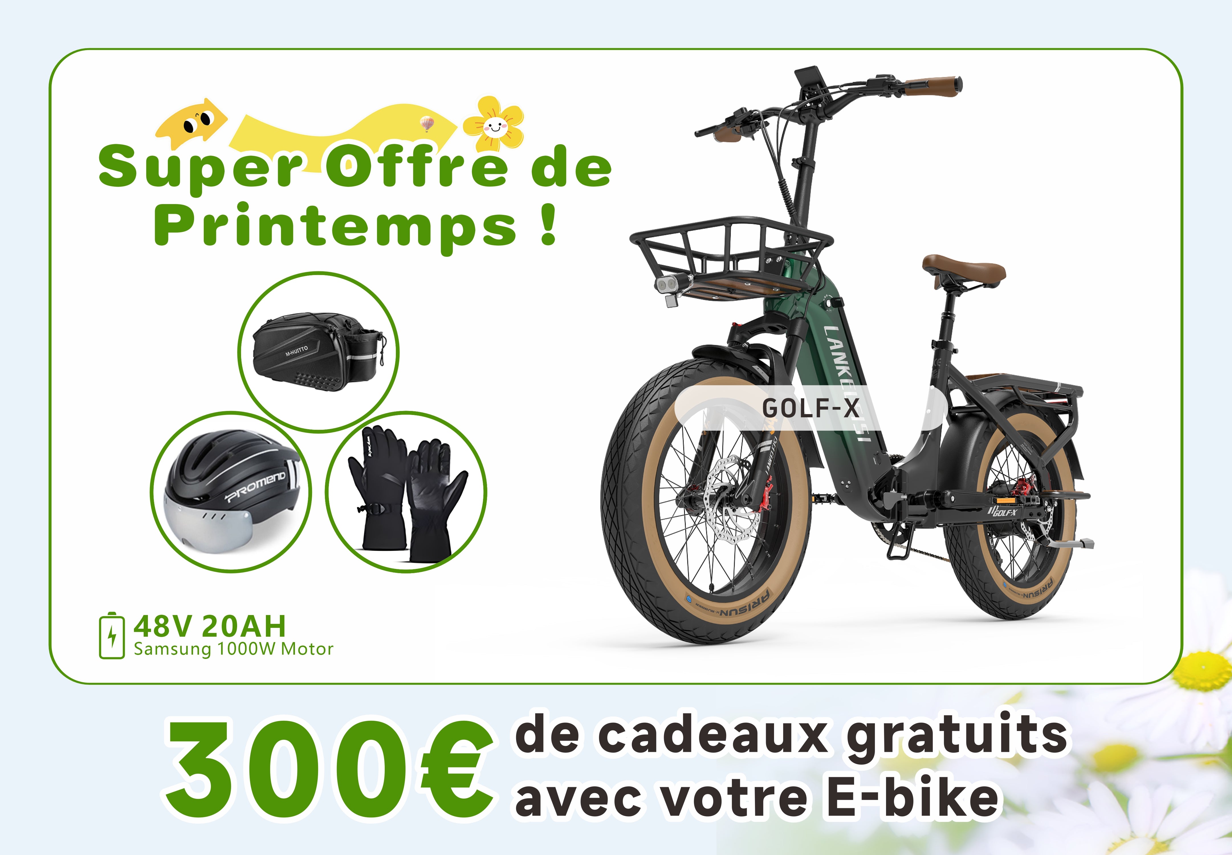 LANKELEISI GOLF-X 960Wh Urbain Pliable à Cadre Bas Vélo Électrique  (Nouveau)