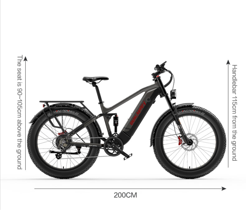 Dukawey Silvertip8 Vélo électrique tout-terrain à pneus larges 1000W – 26 pouces